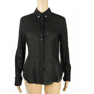 Escada Sport Semi Sheer Black Blouse Jewel Collar Long Sleeve Top